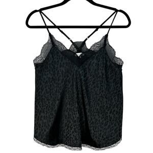 La Miel Cami Camisole Top Womens Size Small Black Lace Leopard Print Racerback